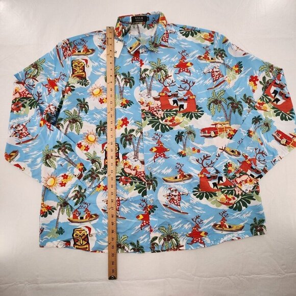 SSLR Mens Size 4XL Santa Claus Surfing Reindeer Beach Hawaiian Long-Sleeve Shirt - Picture 4 of 6
